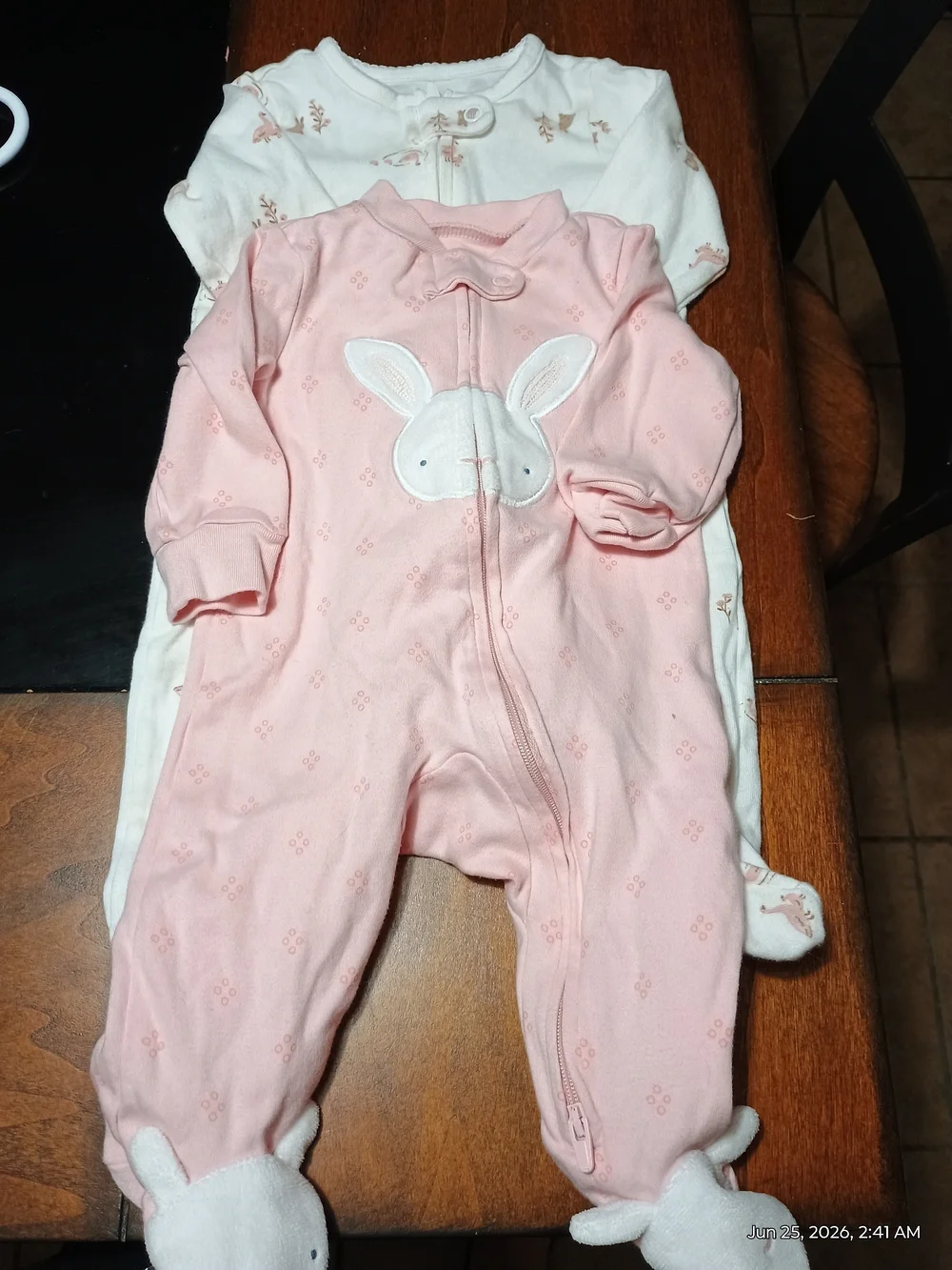 Carter's Pink Bunny Footed One-Piece And Animal Footed One Piece.